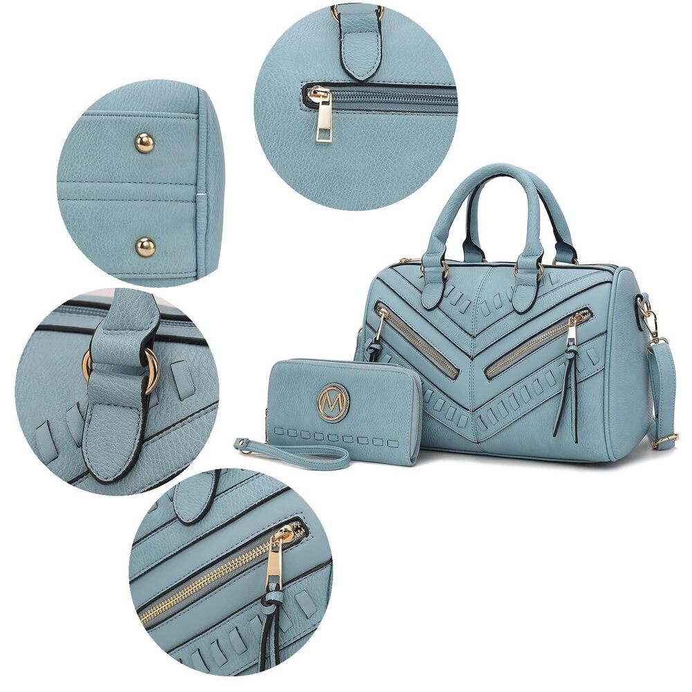 2207 Satchel Bag with Wallet, Vegan Leather Top Handle Shoulder Handbag - Picture 7 of 7